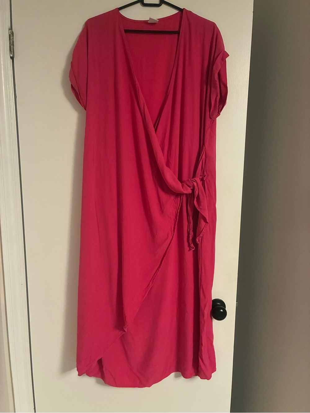 Smash + Tess Hot Pink Wrap Midi Dress with Side Tie
